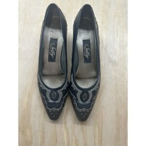 80's Selby Women's Studded Shoes Western Chunky Heel Sz 9 Blue Brown Rodeo